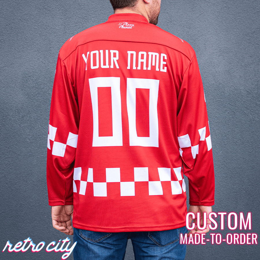 Pizza Planet Hockey Fan Jersey (Red) by Retro City Threads