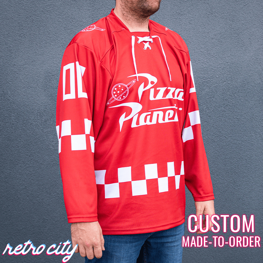 Pizza Planet Hockey Fan Jersey (Red) by Retro City Threads