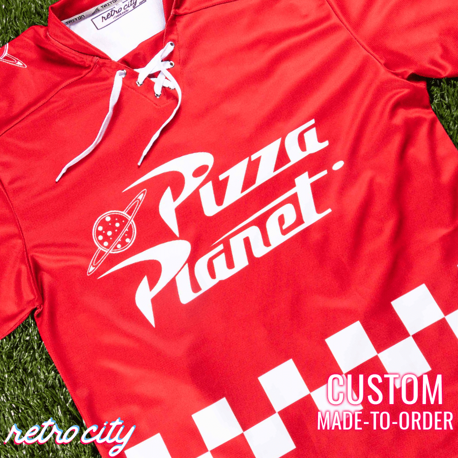 Pizza Planet Hockey Fan Jersey (Red) by Retro City Threads